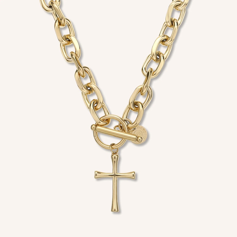 Victoria Emerson x Hi Sugarplum Grace Necklace Chunky Gold Cross Pendant